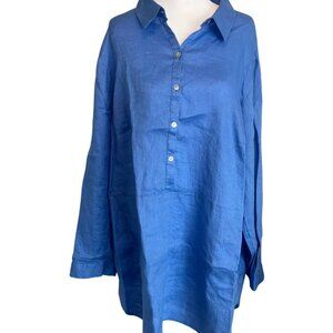 J. Jill Love Linen Roll-Tab Sleeve Tunic Top - Blue Chambray XL - Excellent Cond
